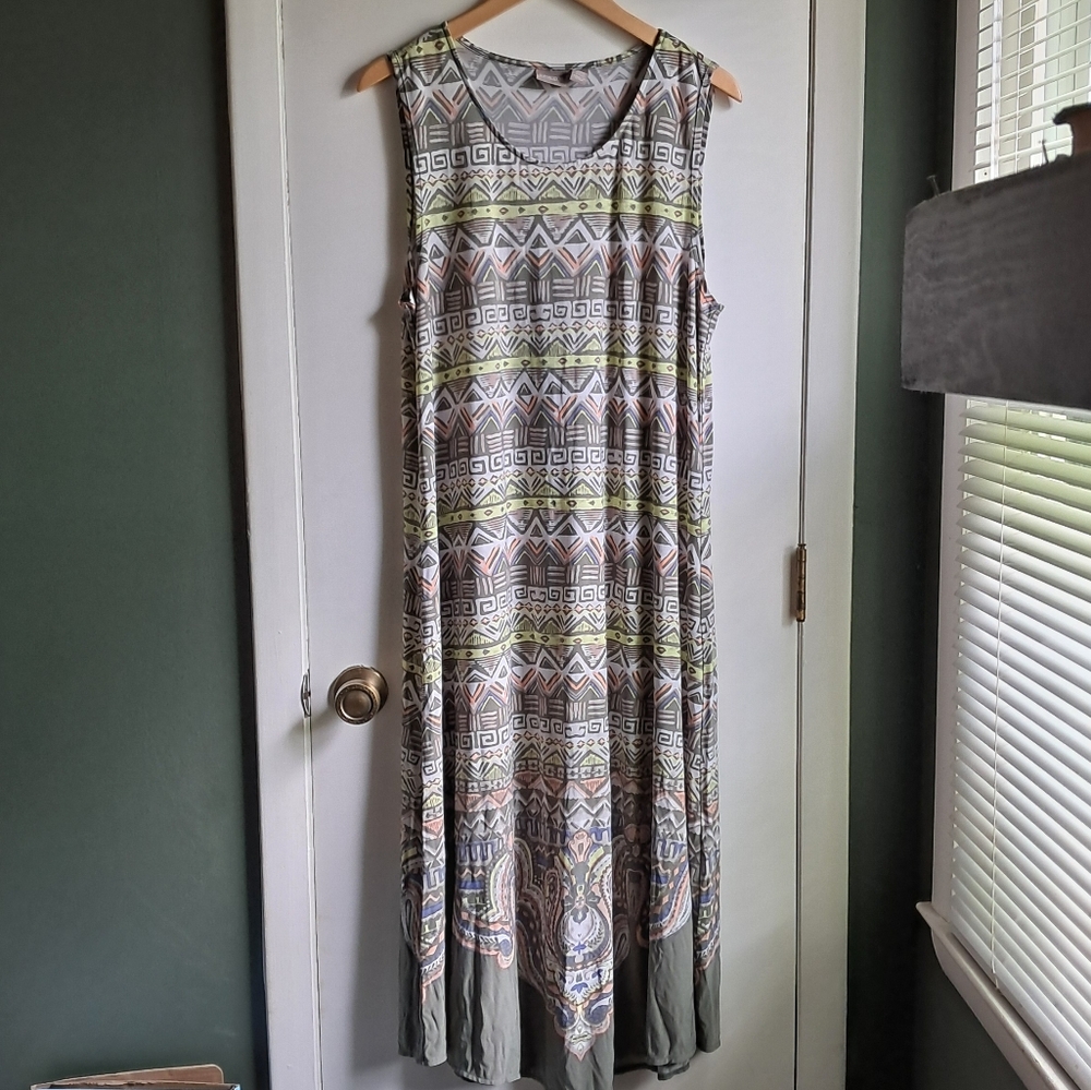 Chico's Geometric Green Sleeveless Maxi Dress